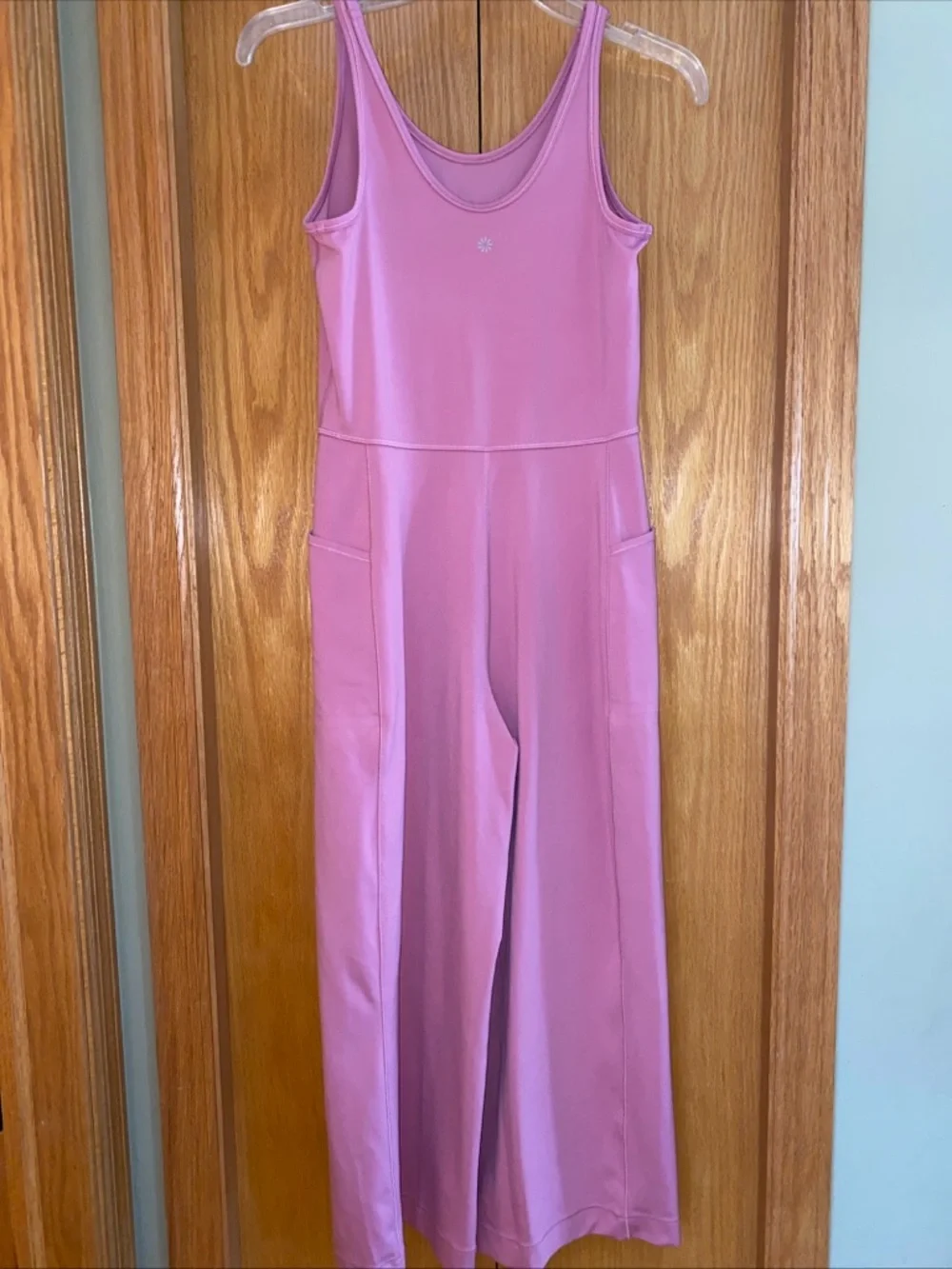 Athleta Girl Stash Your Treasures Jumpsuit Sz XL 14 Pink Wide Leg Athleisure